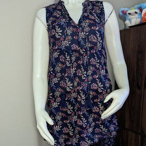 En Creme Blue Floral Sleeveless Tunic Top S EUC